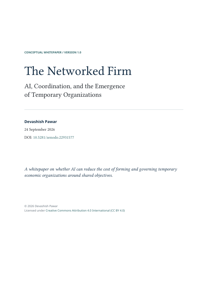 Cover of The Networked Firm: AI, Coordination, and the Emergence of Temporary Organizations, by Devashish Pawar